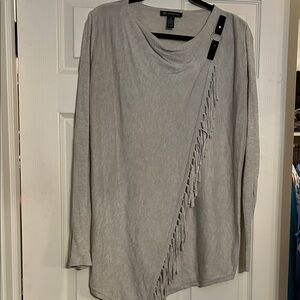 INC International Concepts Gray Fringe Long Sleeve Top Size Medium
